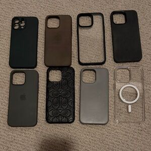 Assorted iPhone 15 Pro Max Cases Set - Black, Brown, Gray, Clear, Green